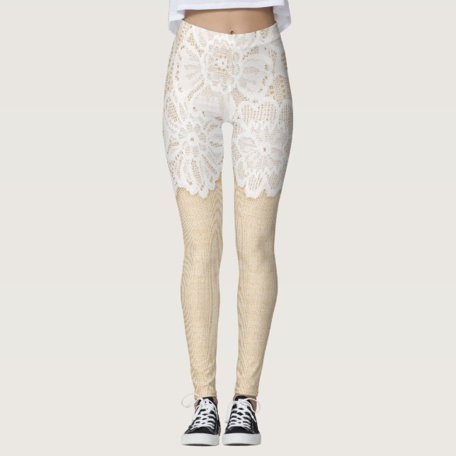 Leggings Dentelle blanche sur la conception du tissu. (Devant)