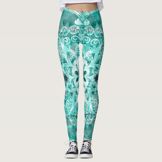 Leggings Dentelle de Bohème de mandala de turquoise (Devant)