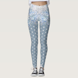 Leggings Dentelle en céramique bleu clair & flocon de neige