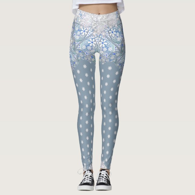 Leggings Dentelle en céramique bleu clair & flocon de neige (Devant)