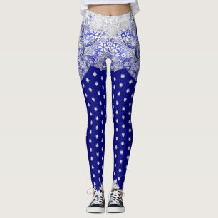 Leggings Dentelle en céramique Bleu de Grèce & flocon de ne