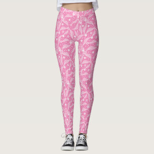 Leggings Dentelle florale blanche sur fond rose