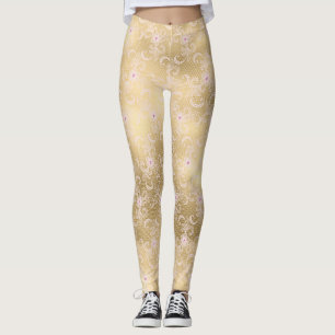 Leggings Dentelle florale rose or