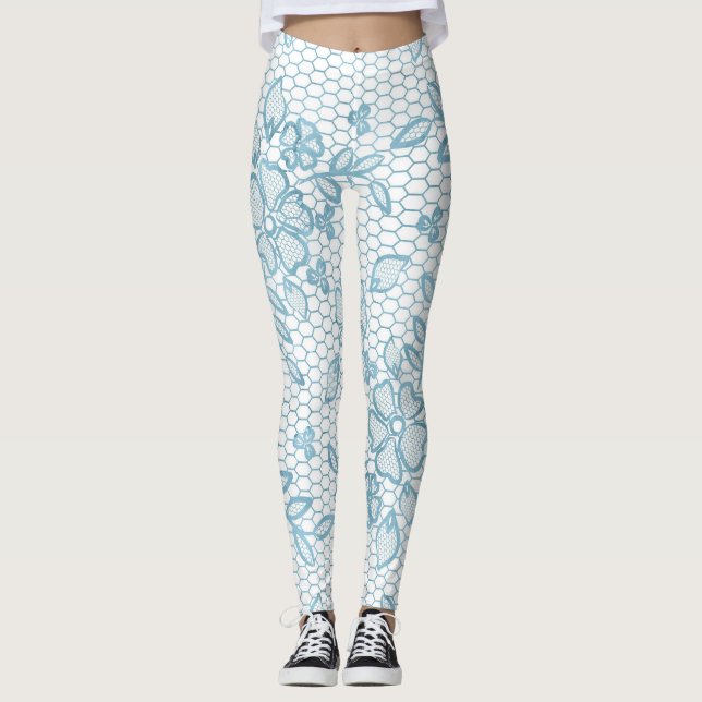 Leggings Dentelle Flore Bleu Cute Simple (Devant)