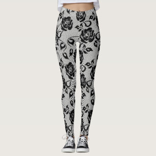 Leggings Dentelle noire avec des roses sur les guêtres
