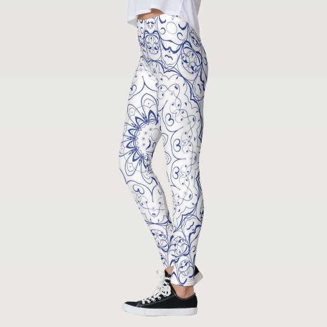 Leggings Dentelle Vintage bleue sur blanc (Gauche)