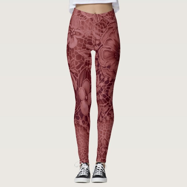 Leggings "Dentelle Vintage Bourgogne" (Devant)