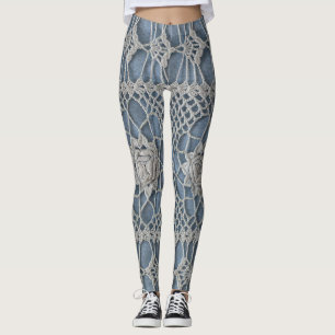 Leggings Dentelle vintage : petites roses blanches.