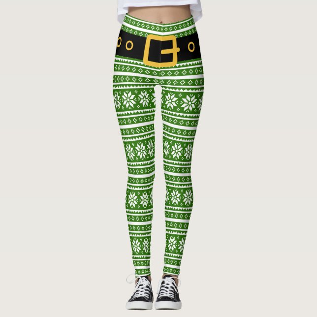 Leggings der Weihnachtselfen - grünes nordisches M (Vorderseite)
