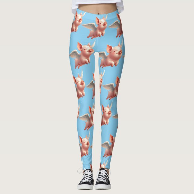 Leggings Des cochons mignons qui volent béatiment dans le c (Devant)