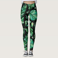 Leggings des grünen und schwarzen tropischen Monst