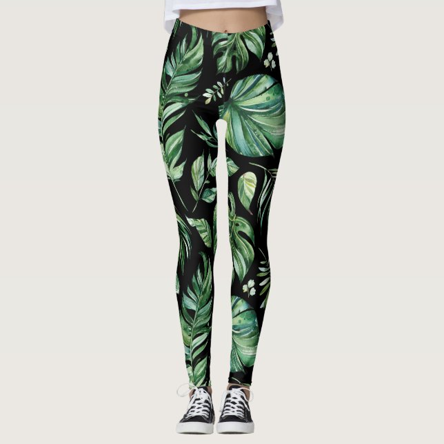 Leggings des grünen und schwarzen tropischen Monst (Vorderseite)