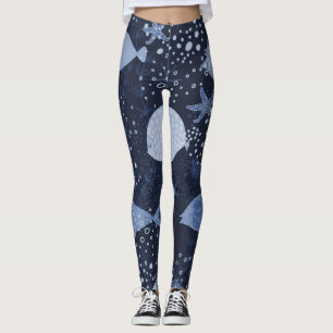 Leggings Des poissons endormis monochromes, motif foncé.