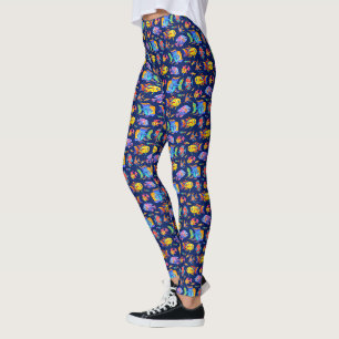 Leggings Des poissons tropicaux amusants sur bleu foncé