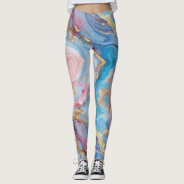 Leggings Des torsades de rose, bleu, or, Crée un effet marb