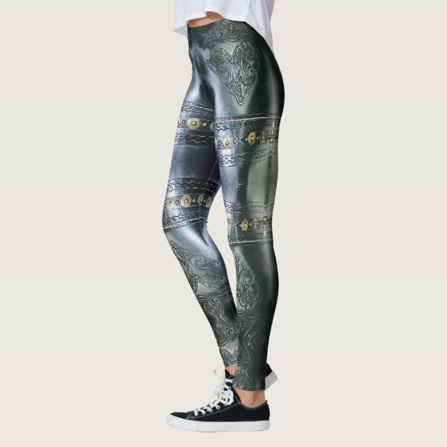 Leggings Design abstrait de l'armure en cuir noir (Gauche)