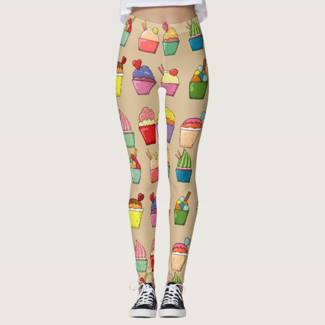 Leggings Design amusant Cuisine dessinée à la main cupcakes (Devant)
