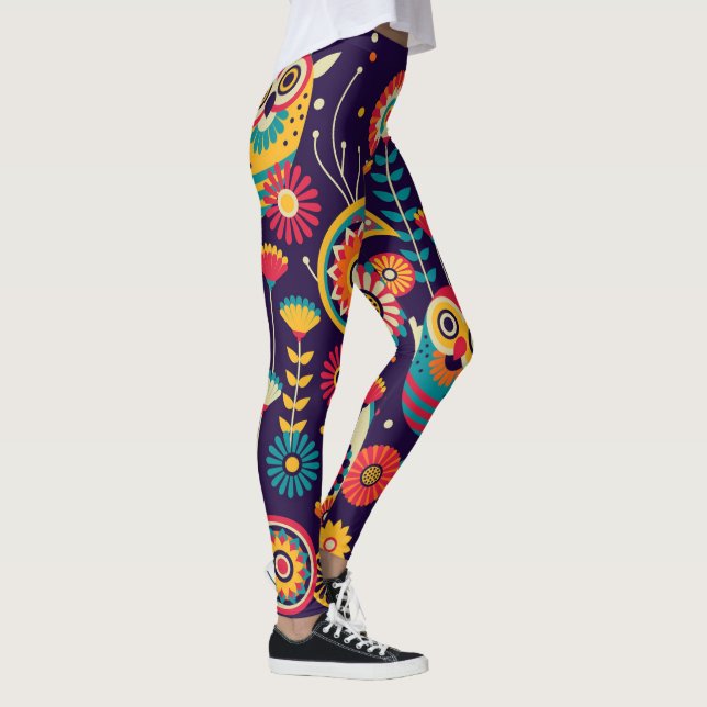 Leggings Design arrière - plan de Chouette vibrante (Droite)