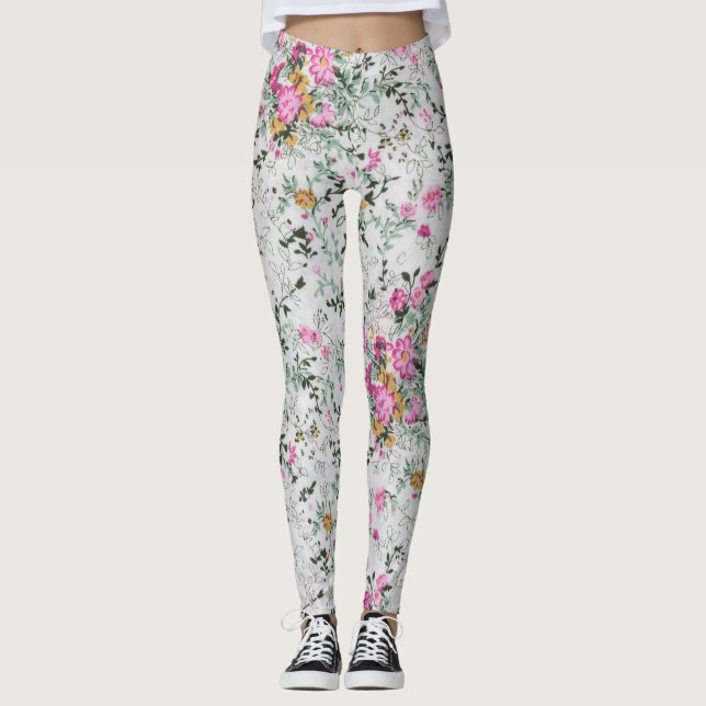 Leggings Design artistique rose et vert (Devant)