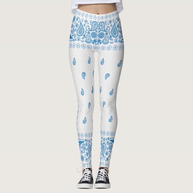Leggings Design blanc et bleu Paisley (Devant)