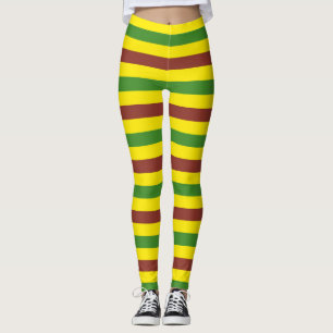 Leggings Design Brown de bandes vert et jaune