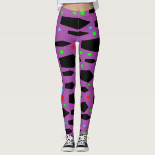 Leggings Design carré violet noir