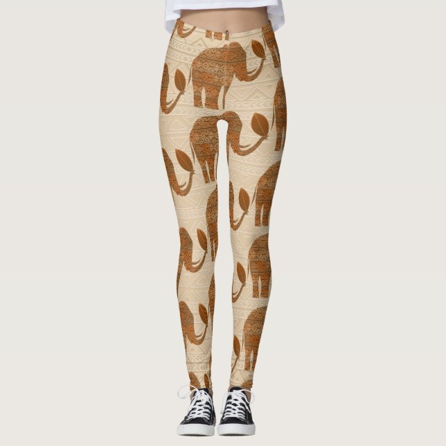 Leggings Design d'art tribal des éléphants (Devant)