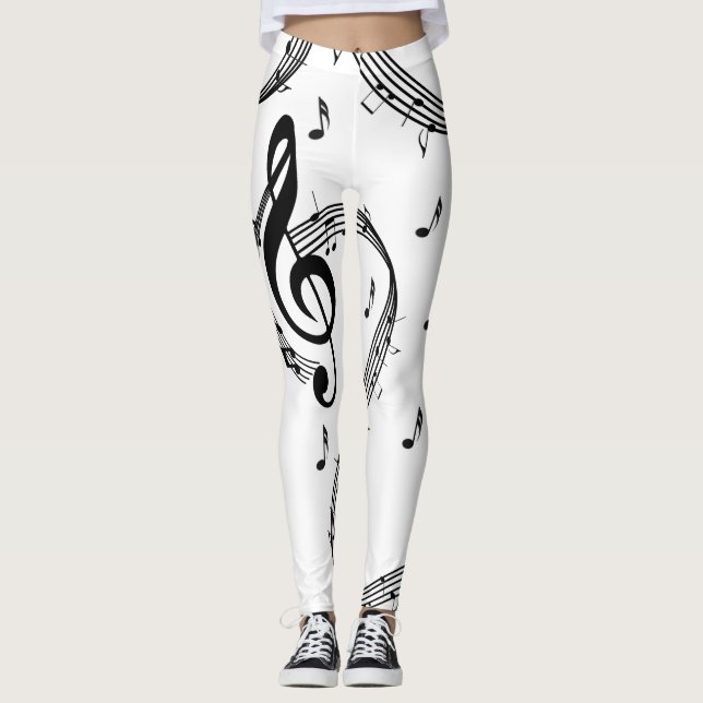 Leggings Design de musique noir et blanc (Devant)