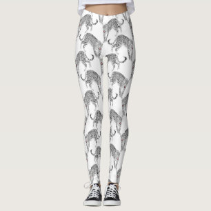 Leggings Design élégant en noir et blanc léopard rose