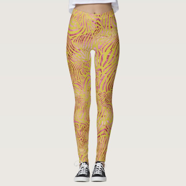 Leggings Design élégant or et rose Dusty Zebra (Devant)