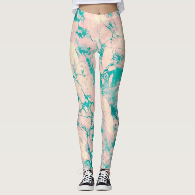 Leggings design en marbre rose et bleu élégant (Devant)