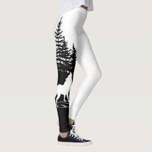 Leggings Design Loup blanc noir