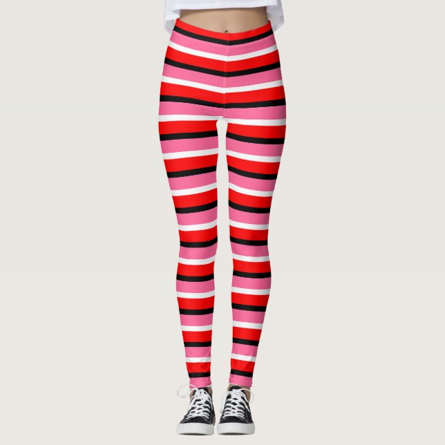 Leggings Design Motif de bandes roses rouges (Devant)