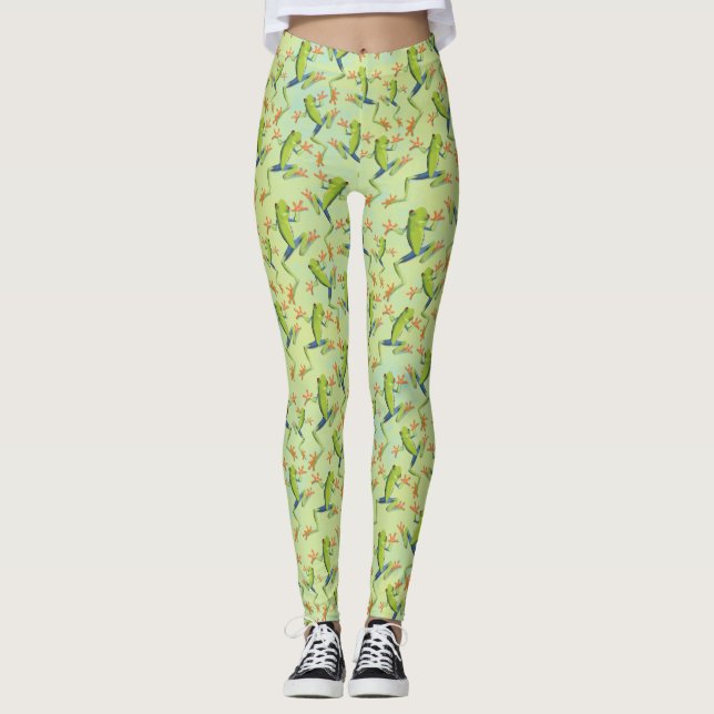 Leggings Design Motif de grenouilles à arbre vert (Devant)