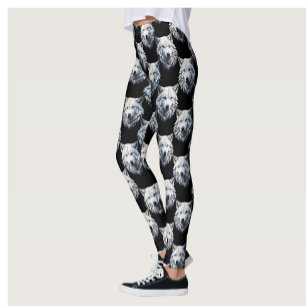 Leggings Design Motif de tête de loup blanc
