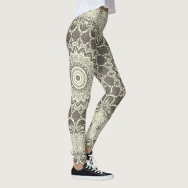 Leggings Design Motif en mandala beige et taupe