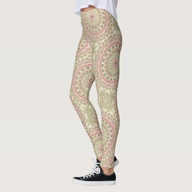 Leggings Design Motif Mandala rose et vert (Gauche)