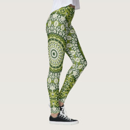 Leggings Design Motif Mandala vert et blanc