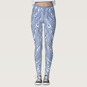 Leggings Design Peacock bleu et blanc