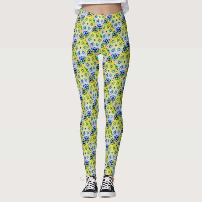Leggings Dessin abstrait MODERNE en mosaïque bleu-clair-jau (Devant)
