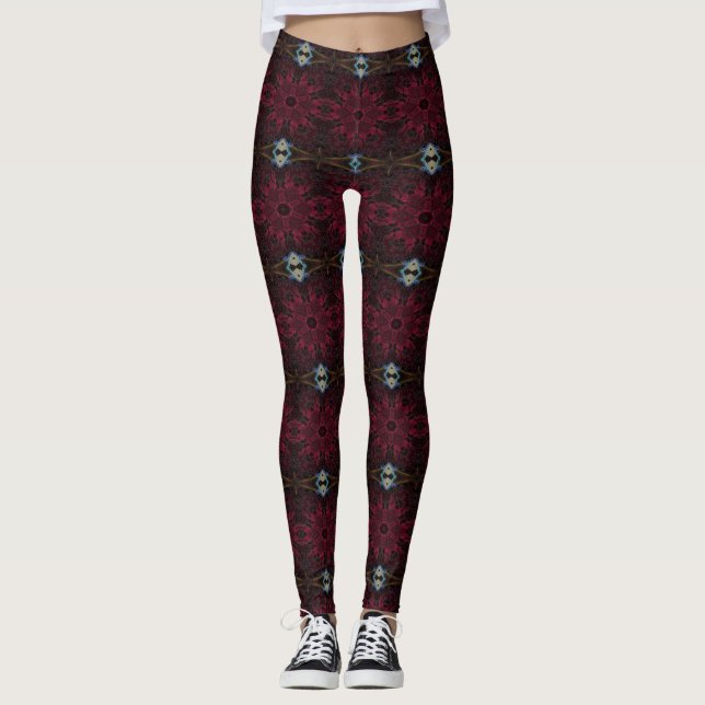 Leggings Dessin abstrait MODERNE en mosaïque noire-rouge-gr (Devant)