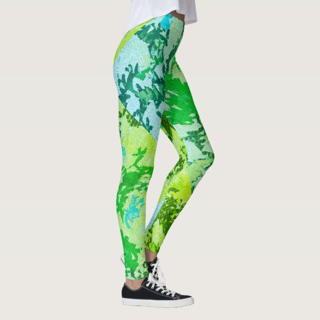 Leggings Dessin abstrait MODERNE en vert-bleu-jaune- (Droite)
