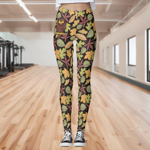 Leggings Dessin animé de hibou sur fond noir