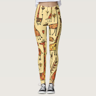 Leggings Dessin De Giraffe, Amusant Design Sans Fil.