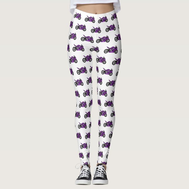 Leggings Dessin de moto de sport violet (Devant)