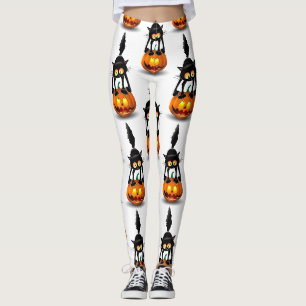 Leggings Dessin d'Halloween au chat effrayé sur Citrouille