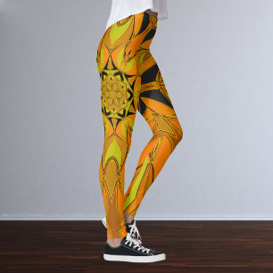 Leggings Dessin Mandala Fleur jaune orange et bleu