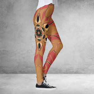 Leggings Dessin Mandala Fleur orange et rose