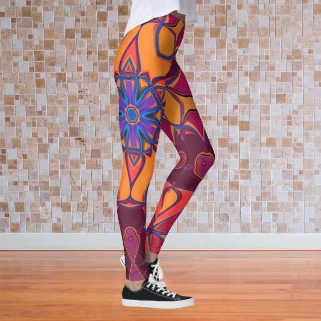 Leggings Dessin Mandala Fleur orange violet et bleu (Créateur téléchargé)