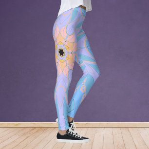 Leggings Dessin Mandala Flower bleu et jaune
